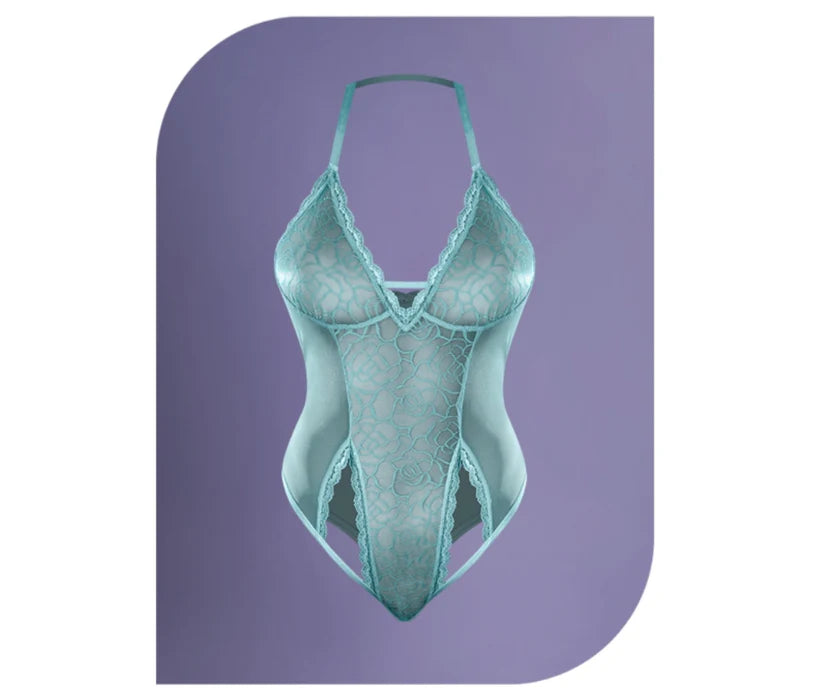 Lace & Mesh Cut Out Teddy with Snap Crotch